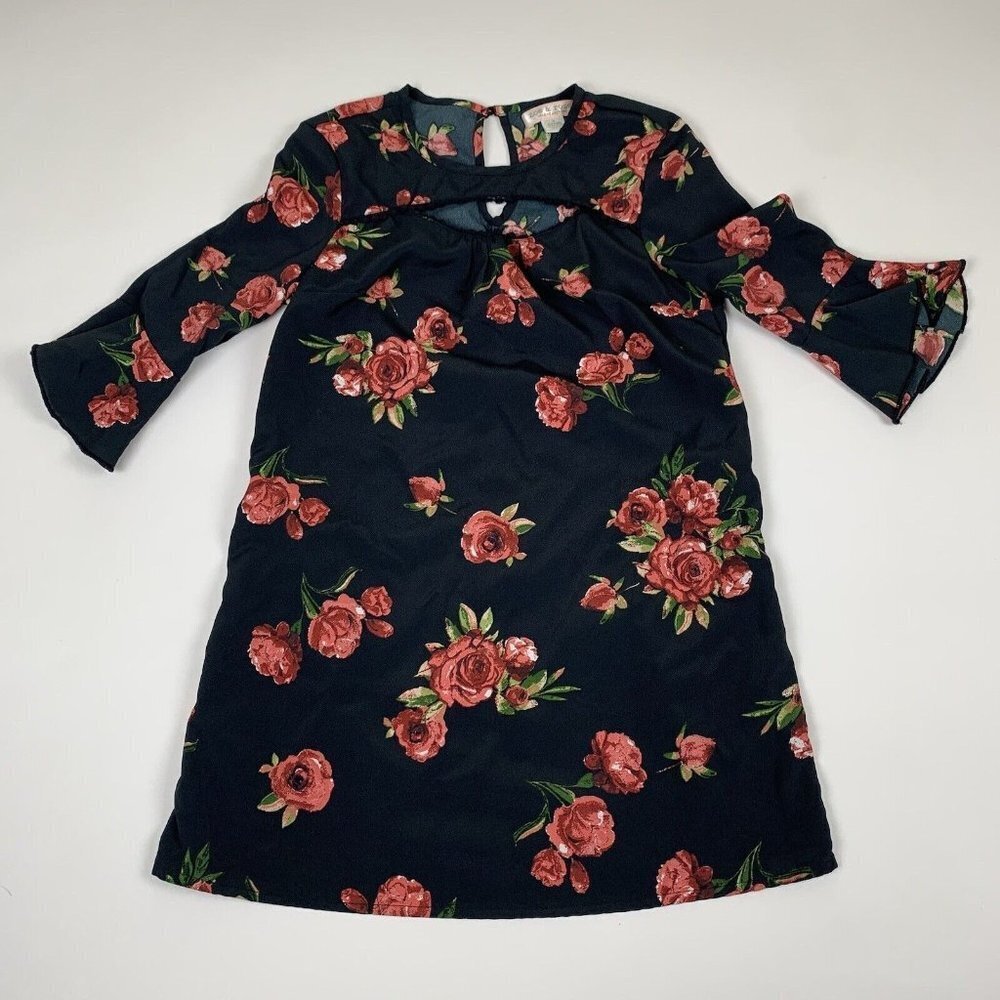 Zoe & Rose band of gypsies Women Navy Blue Bell Sleeve Blouse Small Floral